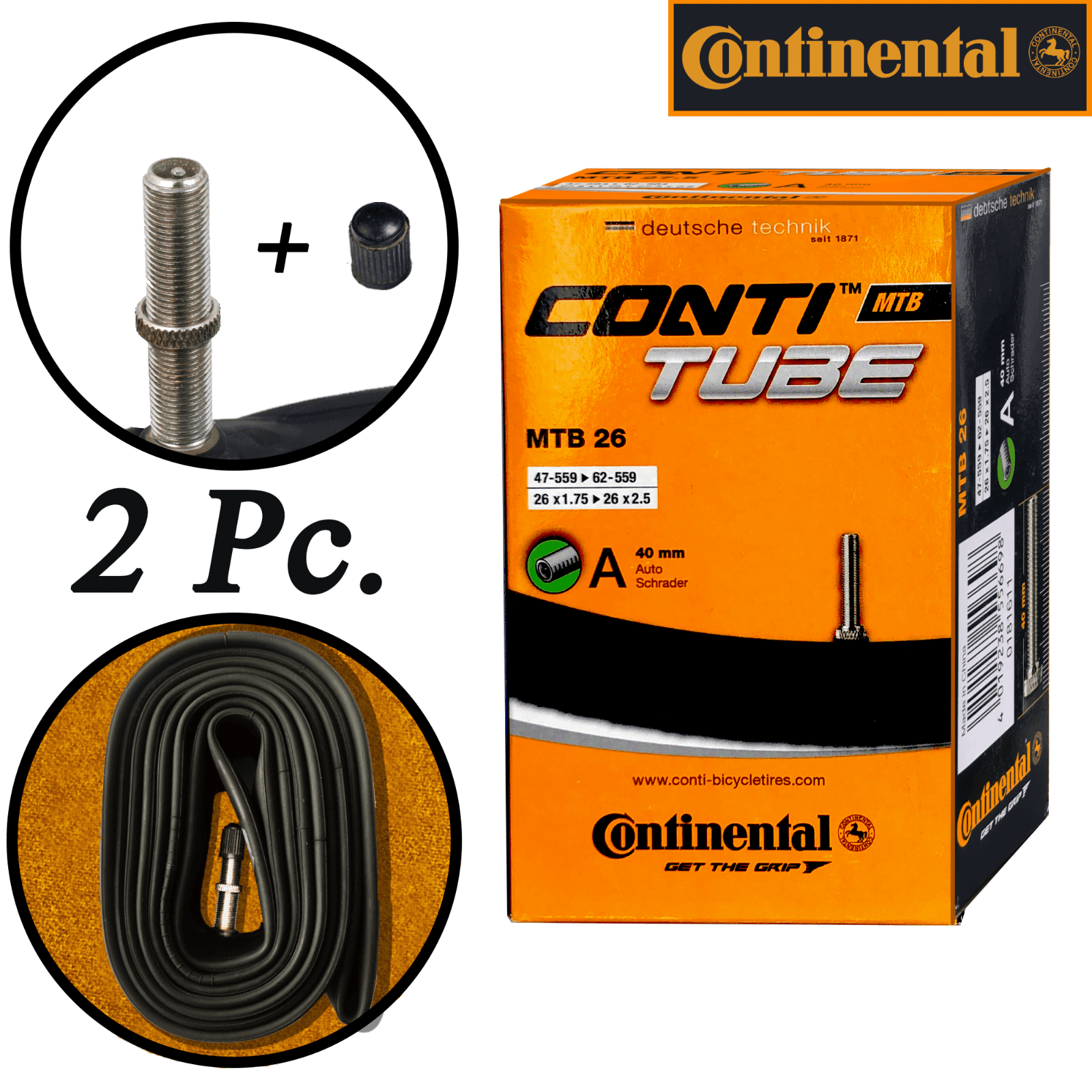 2 x CONTI 26 x 1.7 2.5 Bike Tube 26 inch Inner Tubes AV MTB SV 26x Bikes
