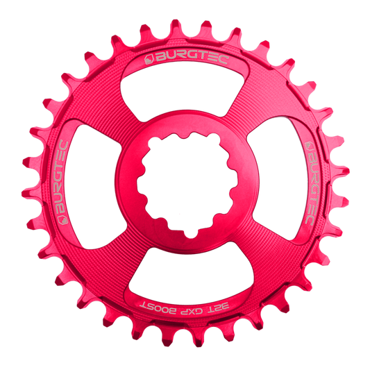 Burgtec GXP Chainring 3mm Offset 28T Toxic Barbie Pink