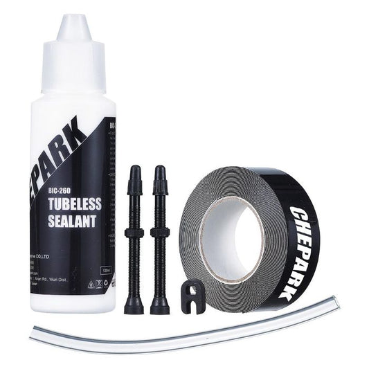 CHEPARK Tubeless Sealant Kit - 250ml Sealant, 30mm Tape, 40mm Valves & Core Removal Tool