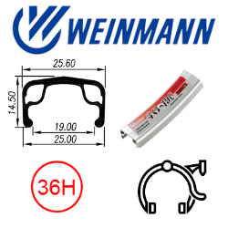 Weinmann 4019C 700c Rim - 36H - Schrader Valve - Rim Brake - Silver