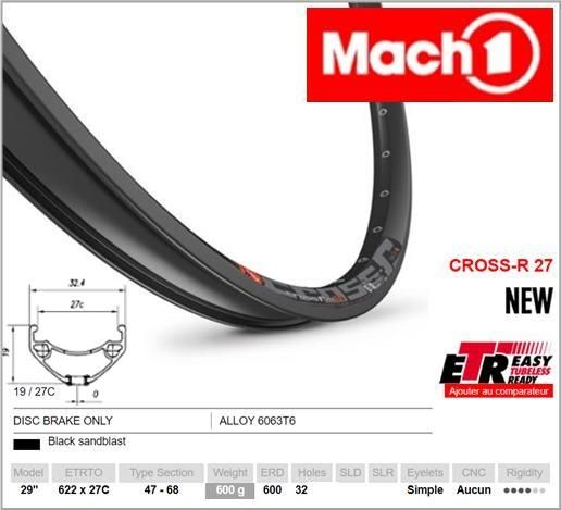 Mach1 CROSS R 27 29er Rim - Tubeless Ready Disc Brake - Made in France