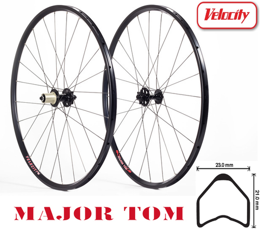 Velocity Major Tom Pro Disc Cyclocross Wheelset - Tubular, Aero Spokes, 6 Bolt Disc, Lightweight ATB Front Hub, Convertible Rear Hub.