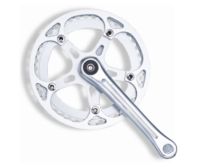 Alloy Single Crankset 44T Silver with Double Chainguard