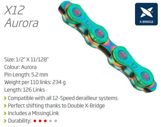 KMC X12 Chain - 12 Speed, 126L, Limited Edition Aurora