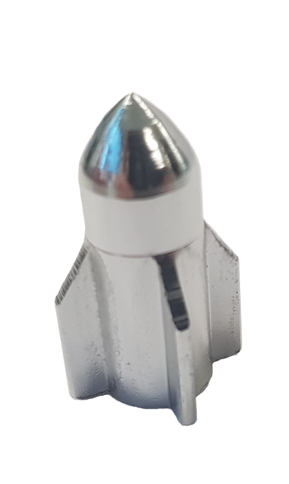 Silver 28mm Valve Cap with Guided Missile Design - A/V Compatible