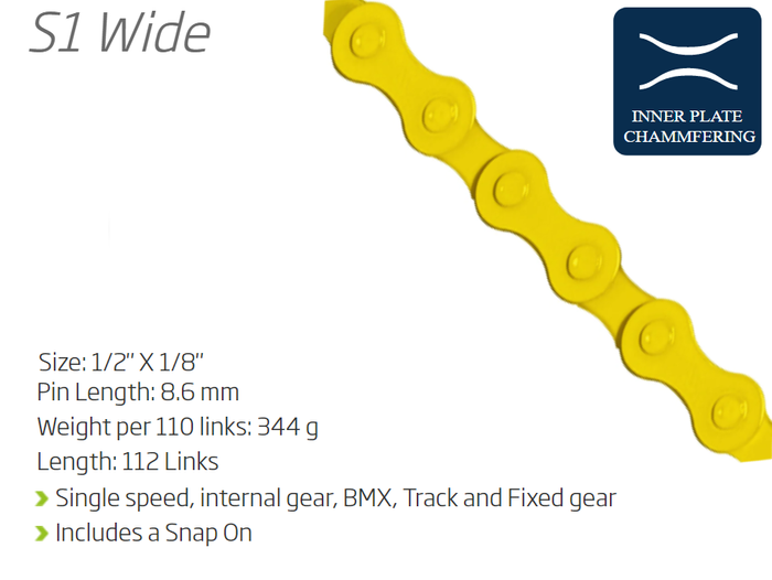 KMC S1 Single Speed Chain - Shiny Yellow