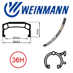 Weinmann DM30 20" Rim - Schrader Valve, Rim Brake, Black