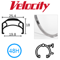 Velocity NO-BS 26" Rim - 48H - Schrader Valve - Rim Brake - SILVER