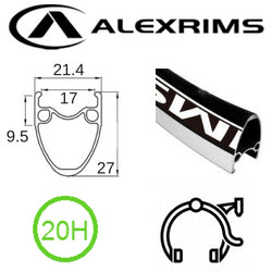 AlexRimsRims AT510 700c Rim - Tubeless Ready, Presta Valve, Rim Brake, 20H, Black