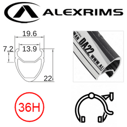 AlexRimsRims DA22 Race BMX Rim - 20x1 1/8", 36H, 14mm, Presta Valve, Rim Brake, Double Wall, Black, MSW