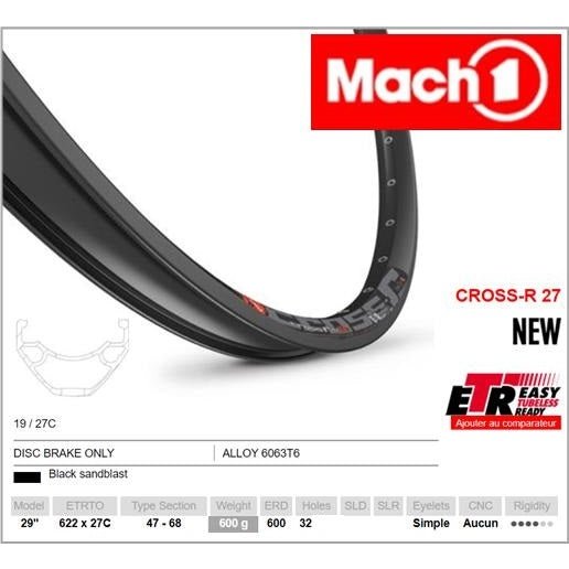 AlexRimsRims Mach1 CROSS R 27 29er Rim - Tubeless Ready, Disc Brake, Schrader Valve