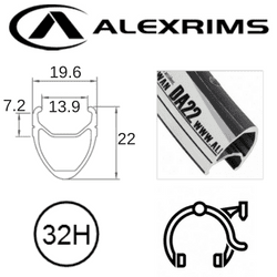 AlexRimsRims RIM 700c x 14mm - AlexRims DA22 - 32H - 622 x 14 - Presta Valve - Rim Brake - D/W - BLACK - MSW