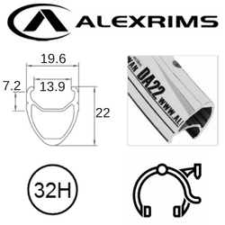 AlexRimsRims RIM 700c x 14mm - AlexRims DA22 - 32H - 622 x 14 - Presta Valve - Rim Brake - D/W - SILVER - MSW