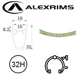 AlexRimsRims RIM 700c x 15mm - AlexRims RACE32 - 32H - 622 x 15 - Presta Valve - Rim Brake - D/W - LIME GREEN - MSW