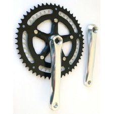 Alloy Chainwheel Set 170mm Double with Black Steel Rings & Silver Cranks - 42T/52T Diamond Taper