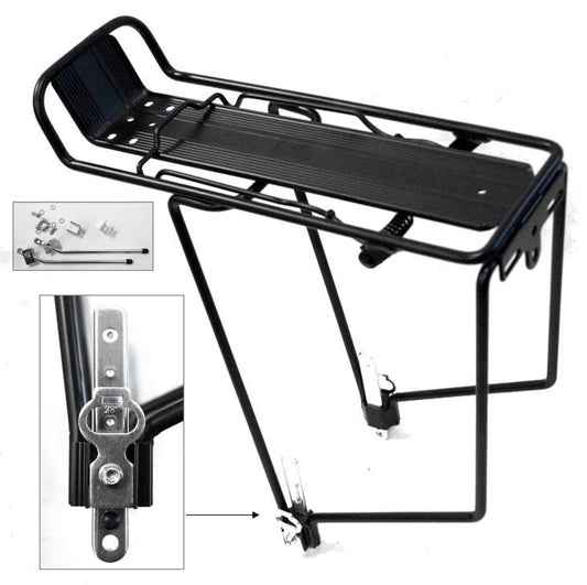 Alloy Rear Carrier for 26"-28" Bikes with Spring Bow & Top Plate - BLACK