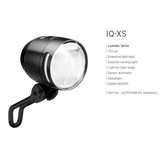 Busch & Muller Lumotec IQ-XS LED Front Light - Black, Dynamo, DRL, Sensor, Switch, Standlight, 70LUX