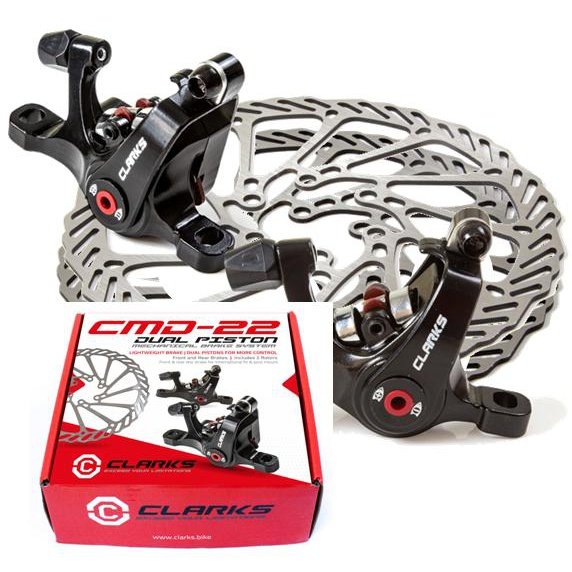 Clarks Dual Piston Disc Brake Set - Front & Rear, Mechanical, Road/Hybrid Compatible with 140mm & 160mm Rotors