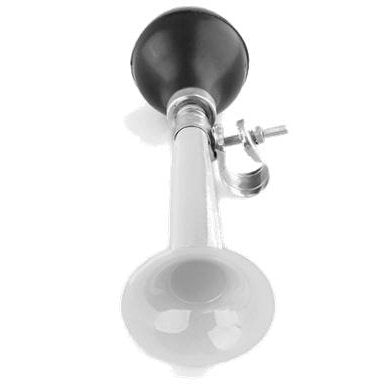 Clean Motion Trumpeter Steel Bike Horn - Fits Standard Handlebars, 210mm Long, White