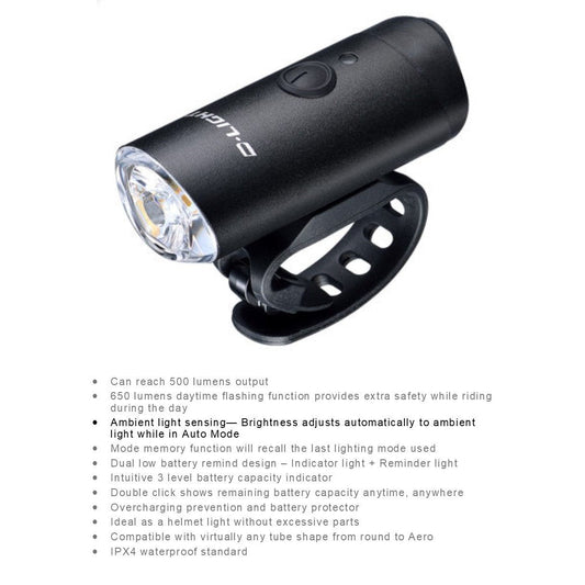 D-Light Headlight 6-Function 10W 500/650L Daytime Flash w/USB Cable