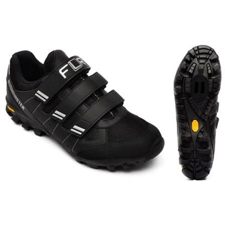 FLR Shoes Bushmaster MTB Freeride Shoes - Vibram Outsole, Velcro Laces, Size 40, Black/Silver