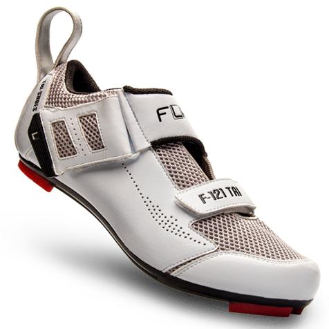 FLR Shoes F-121 Triathlon Shoes - R250 Outsole, Tri-Specific Straps, No Tongue, Pull Handle, Size 41, White