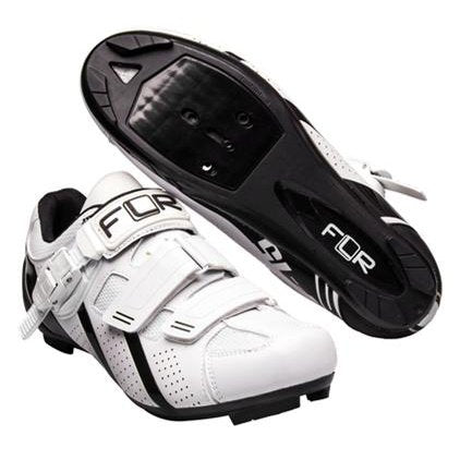 FLR Shoes F-15-III Pro Road Shoes - R250 Outsole, Clip & Velcro Laces, Size 36, White