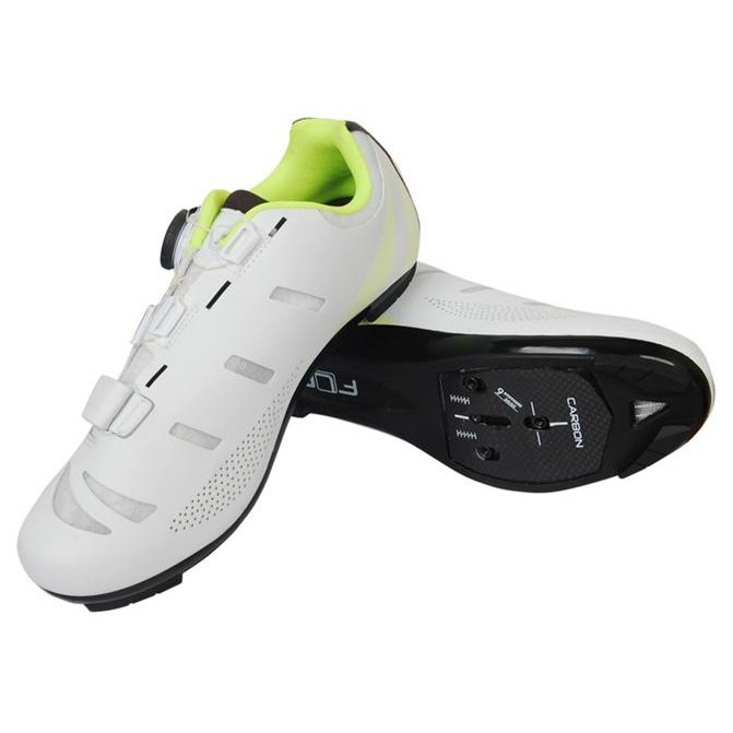 FLR Shoes F-22-II Pro Road Shoes - R350 Carbon Plate, Single Dial, Size 42, White/Yellow