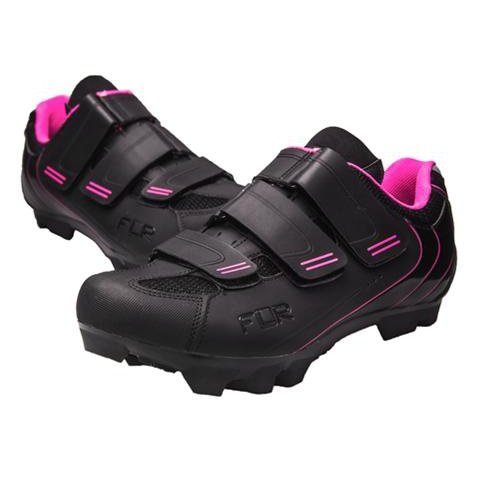 FLR Shoes F-55-III MTB Shoes - M250 Outsole, Velcro Laces, Size 36, Black/Pink