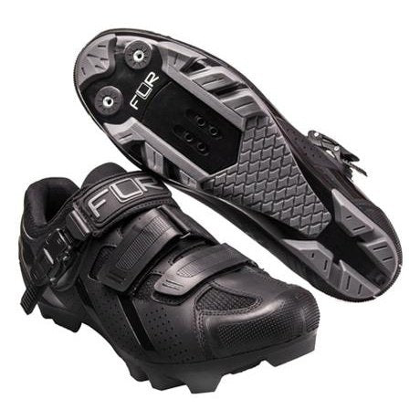 FLR Shoes F-65-III MTB Shoes - M250 Outsole, Clip & Velcro Laces, Size 38, Black