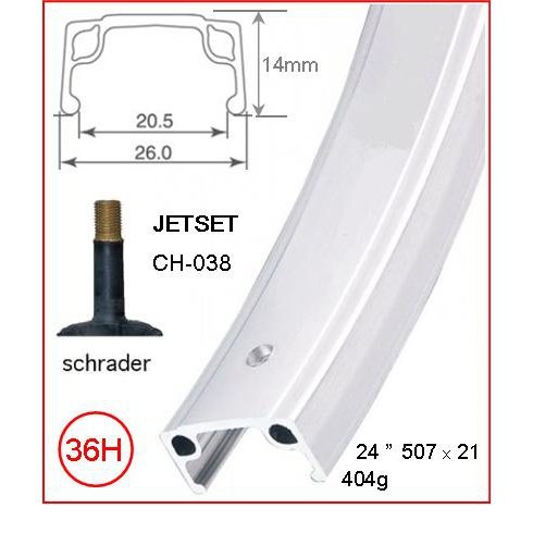 Jetset CH-038 24" Rim - Silver, 36H, Schrader Valve, Rim Brake Compatible