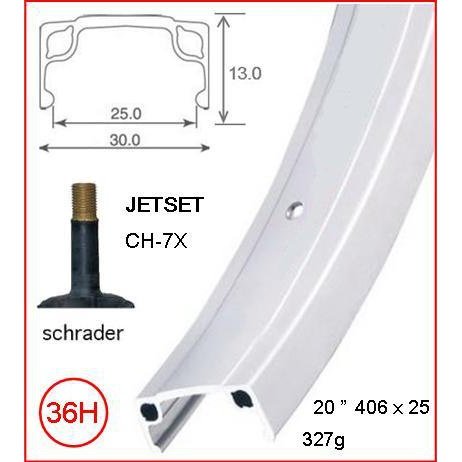 Jetset CH-7X 20" Rim - 36H, Schrader Valve, Rim Brake, Silver Finish