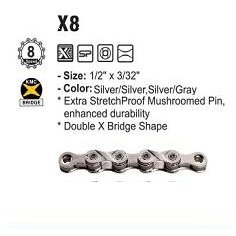 KMC X8 8-Speed Chain with Connect Link - Silver