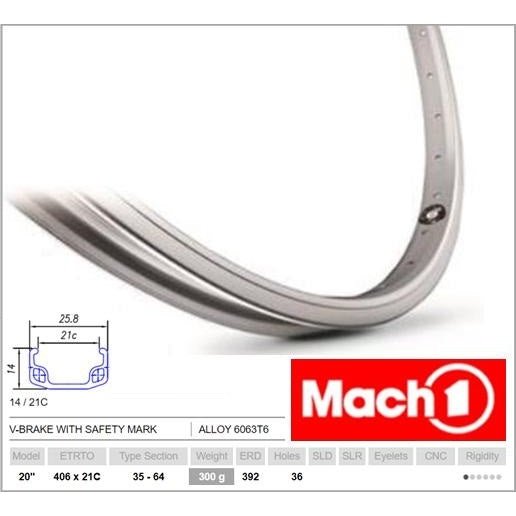 Mach1 110 20" Rim - Schrader Valve, Rim Brake, Silver