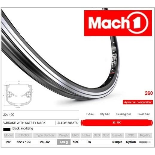 Mach1 260 700c Rim - Heavy Load/E-Bike Compatible