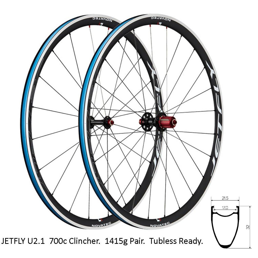 Novatec JETFLY U2.1 Wheelset - 700c Clincher Alloy Wheels, Tubeless Ready, 3-in-1 Rear Hub