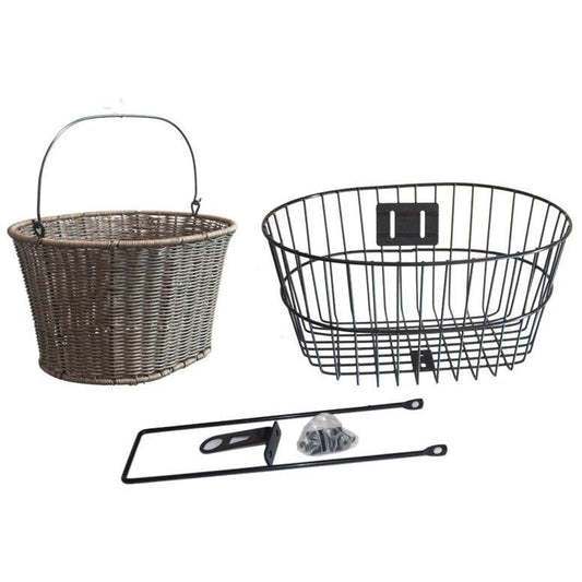 Oval Fixed Mount Bike Basket with Polyrattan and Steel - Quill Stem Compatible
