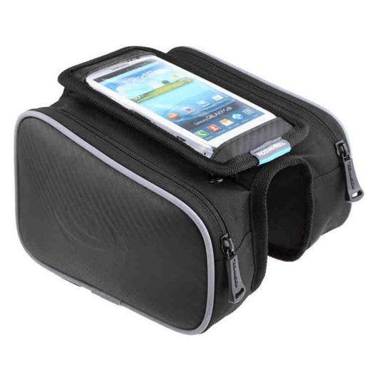Roswheel SAHOO Top Bar Bag with Phone Holder - Large, Black, 2 Main Pockets, Clear PVC Phone Pocket.