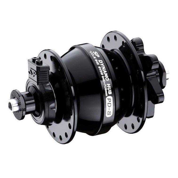 Shutter Precision PD-8 Dynamo Hub - Front, 32H, 6 Bolt Disc, Standard QR, Black