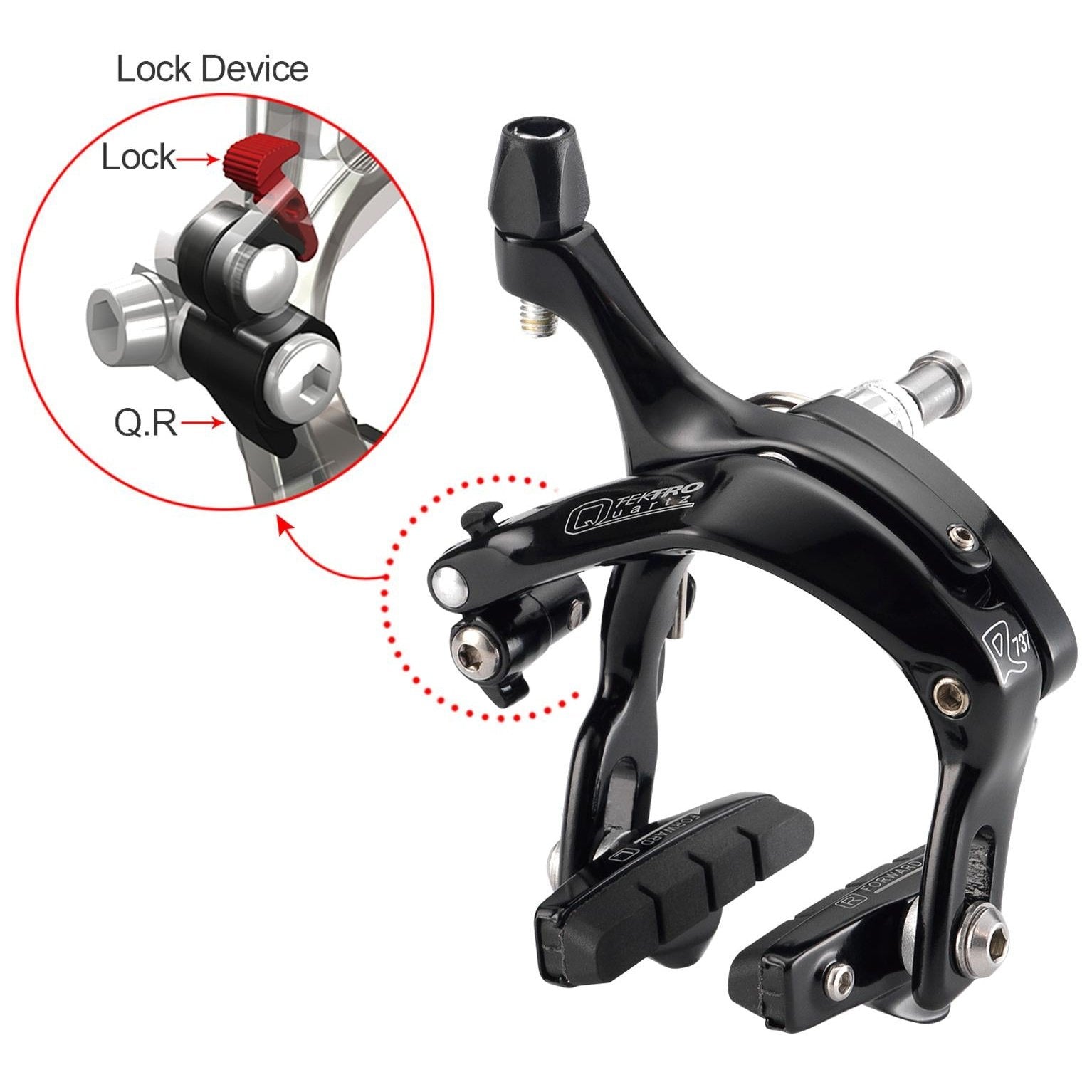 Tektro R737 Caliper Brake - Black, Front & Rear, Cartridge Pads