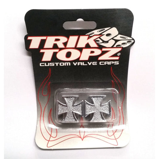 Trik Topz Iron Cross Valve Caps - Chrome 2 Pack