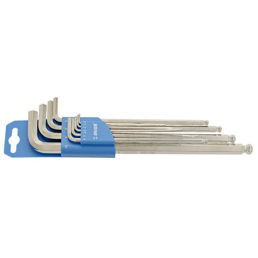 UNIOR Set of Ball-end Hex Wrenches, Long Type on Plastic Clip 608534