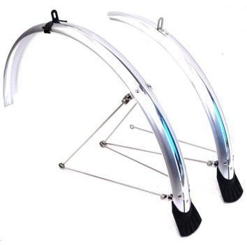 Unspecified 26 Mudguard Set Front and Rear, Silver, 50mm Wide, Stay Included