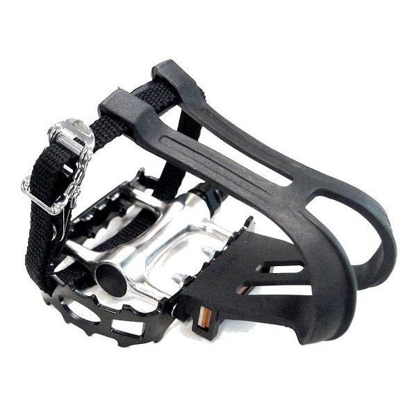 VP Alloy MTB Pedals with Toe Clip & Straps - Silver/Black