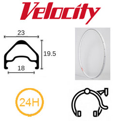 Velocity A23 16" Rim - 24H - White - Presta Valve - Rim Brake Compatible