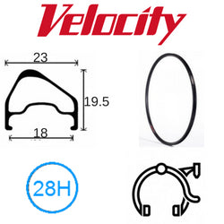 Velocity A23 OC Rim - 700c x 18mm, 28H, Presta Valve, Rim Brake, Black