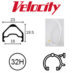 Velocity A23 White Rim - 700c x 18mm, 32H, Presta Valve, Rim Brake, MSW