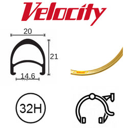 Velocity Aero 700c Disc Brake Rim - 32H, Gold Anodised