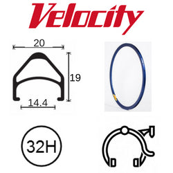 Velocity Aerohead 700c Rim - Blue Powder Coated, 32H, Presta Valve, Rim Brake, Double Wall, MSW