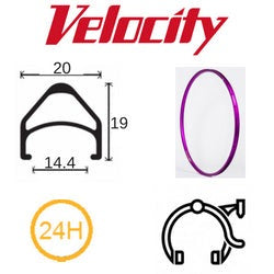 Velocity Aerohead 700c Rim - Pink Powder Coated, 24H, Presta Valve, Rim Brake, MSW